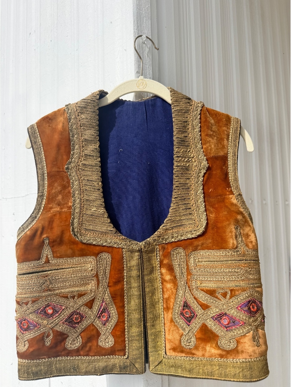 Vintage Handmade Velvet Embroidered Mirror Work Folk Vest Afghan Turkish Kuchi